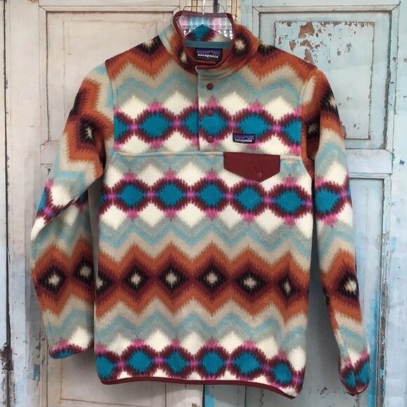 Patagonia Synchilla Fleece Pullover XXS Cinder Red Timber Twist Southwest Print - Picture 1 of 5